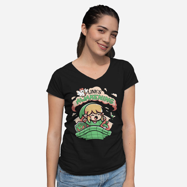 Link's Awakening-Womens-V-Neck-Tee-Ca Mask