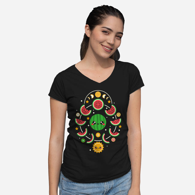 Watermelon Moon Phases-Womens-V-Neck-Tee-NemiMakeit