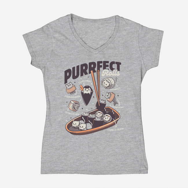 Purrfect Rolls-Womens-V-Neck-Tee-tobefonseca