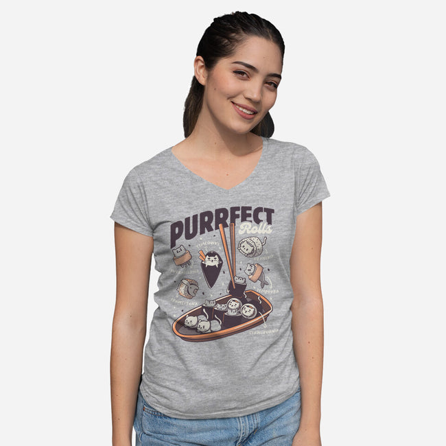 Purrfect Rolls-Womens-V-Neck-Tee-tobefonseca