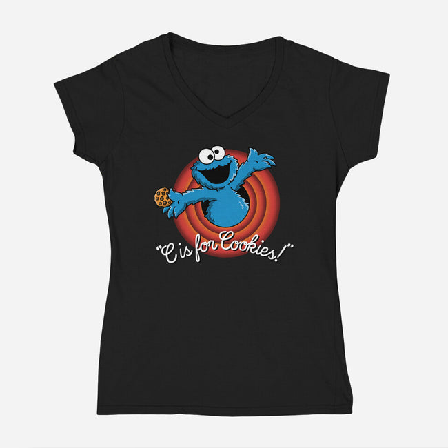 C Is For Cookies Folks-Womens-V-Neck-Tee-Barbadifuoco