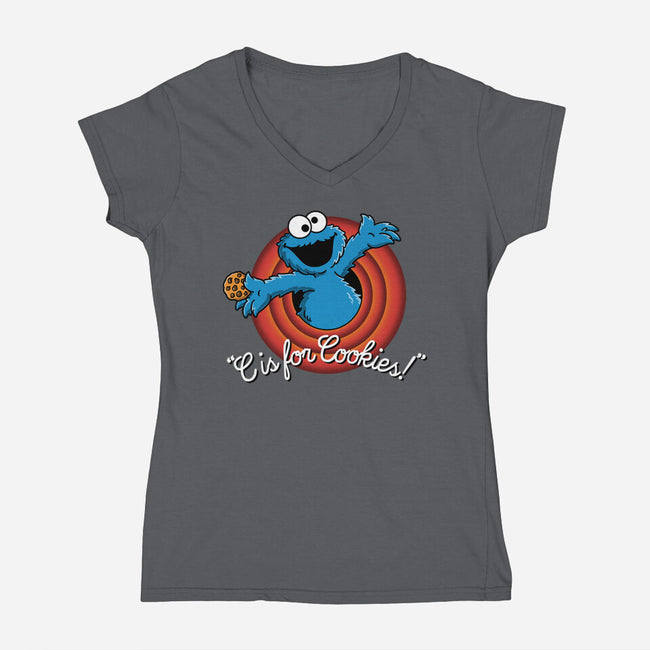 C Is For Cookies Folks-Womens-V-Neck-Tee-Barbadifuoco