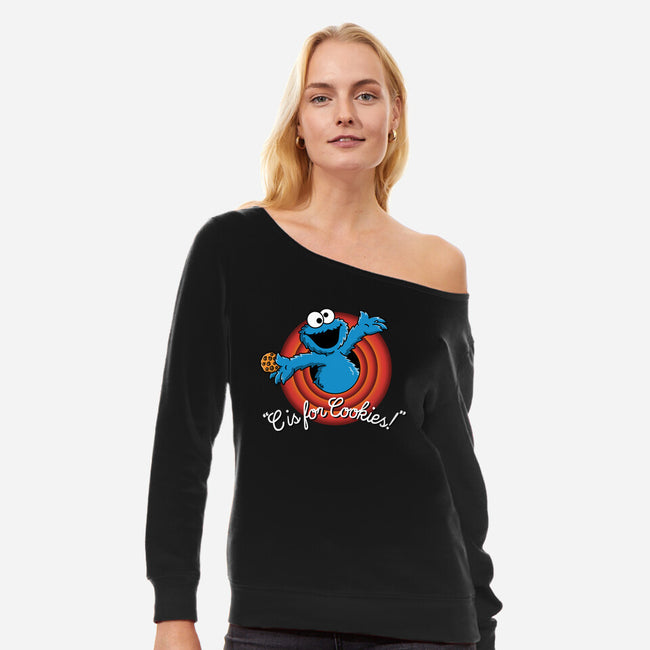 C Is For Cookies Folks-Womens-Off Shoulder-Sweatshirt-Barbadifuoco