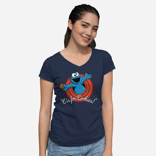 C Is For Cookies Folks-Womens-V-Neck-Tee-Barbadifuoco