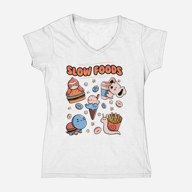 Slow Foods-Womens-V-Neck-Tee-tobefonseca