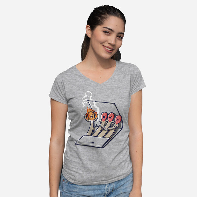 Don't Play With Fire-Womens-V-Neck-Tee-Xentee