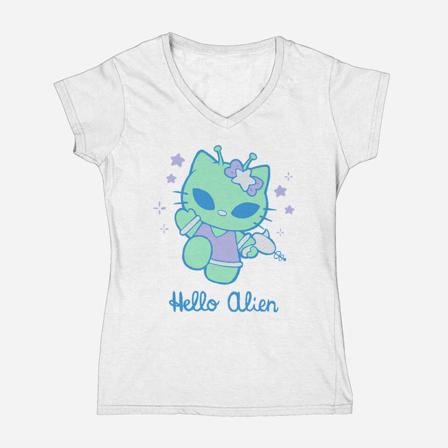 Hello Alien-Womens-V-Neck-Tee-xMorfina