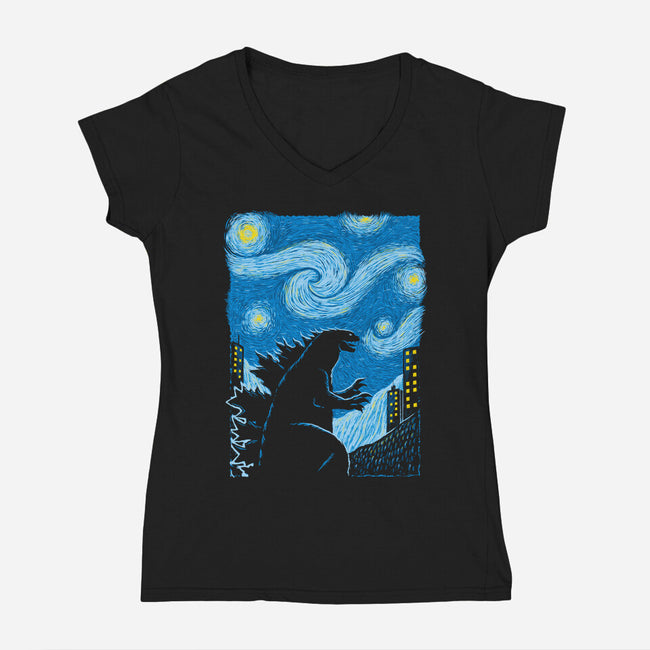 Gogh-Zilla-Womens-V-Neck-Tee-Umberto Vicente