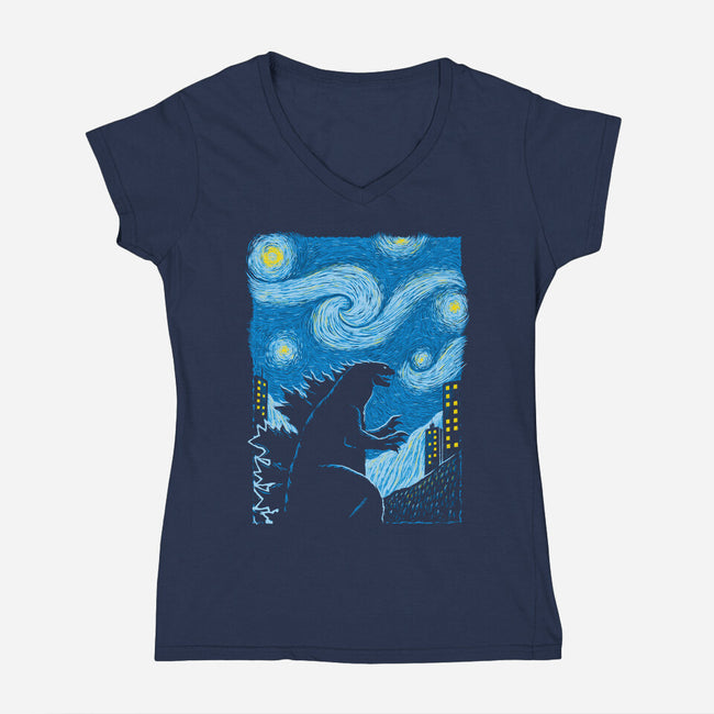 Gogh-Zilla-Womens-V-Neck-Tee-Umberto Vicente