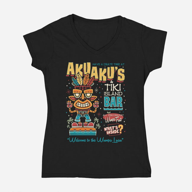 Aku Aku's Tiki Island-Womens-V-Neck-Tee-Nemons