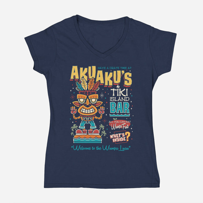 Aku Aku's Tiki Island-Womens-V-Neck-Tee-Nemons