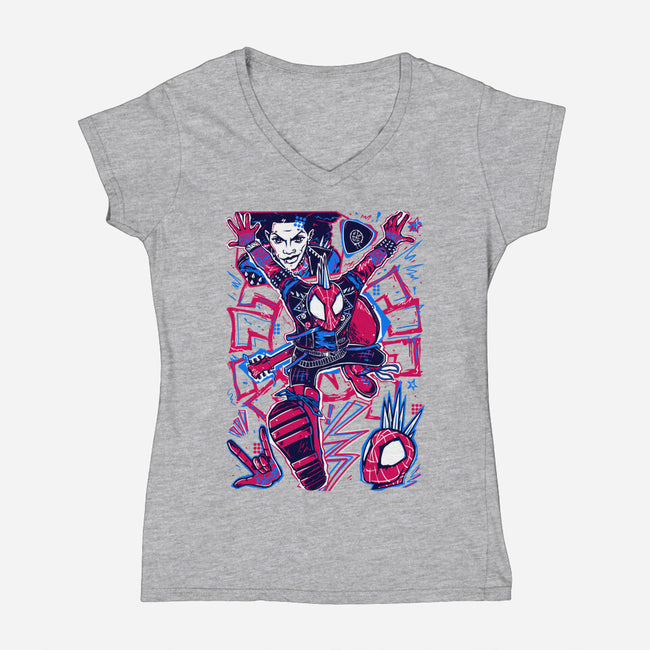 Hobie Brown Spider Punk-Womens-V-Neck-Tee-Panchi Art