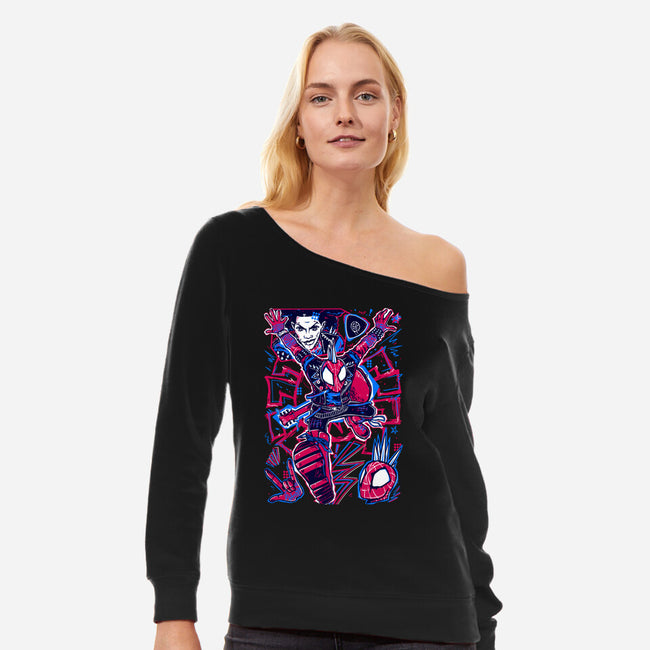 Hobie Brown Spider Punk-Womens-Off Shoulder-Sweatshirt-Panchi Art