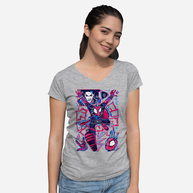 Hobie Brown Spider Punk-Womens-V-Neck-Tee-Panchi Art