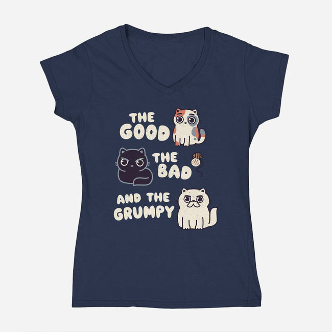 Good Bad And Grumpy-Womens-V-Neck-Tee-Weird & Punderful