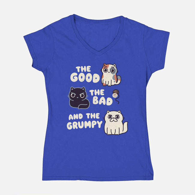 Good Bad And Grumpy-Womens-V-Neck-Tee-Weird & Punderful