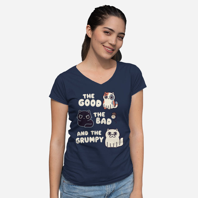 Good Bad And Grumpy-Womens-V-Neck-Tee-Weird & Punderful