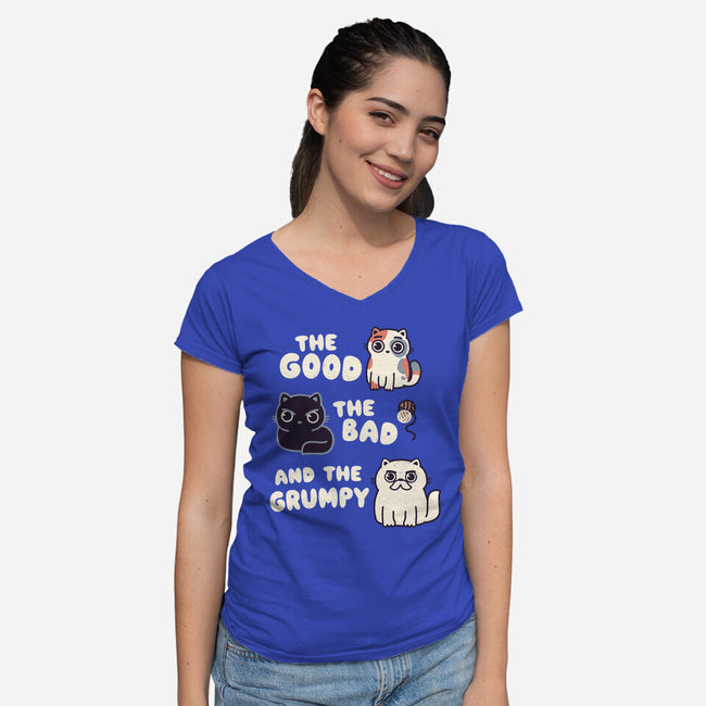 Good Bad And Grumpy-Womens-V-Neck-Tee-Weird & Punderful