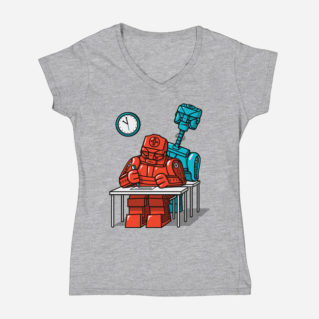 Robot Exam-Womens-V-Neck-Tee-Raffiti