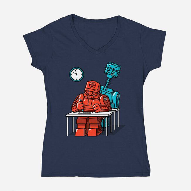 Robot Exam-Womens-V-Neck-Tee-Raffiti