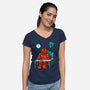 Robot Exam-Womens-V-Neck-Tee-Raffiti