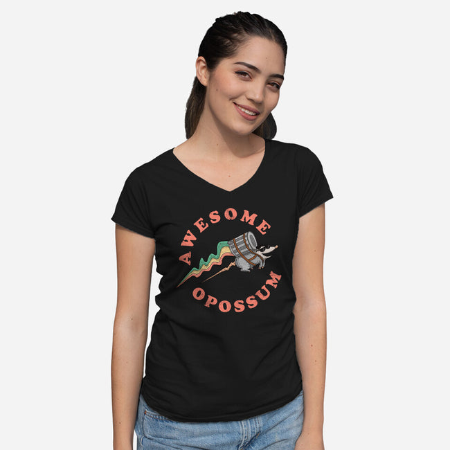 Awesome Opossum-Womens-V-Neck-Tee-sachpica