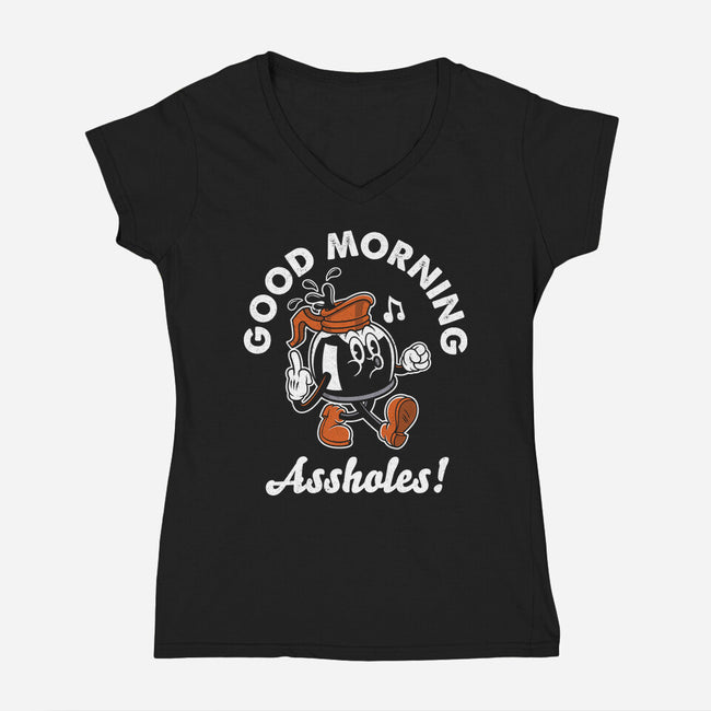 Good Morning Ahole-Womens-V-Neck-Tee-Nemons