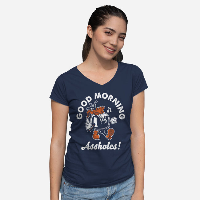 Good Morning Ahole-Womens-V-Neck-Tee-Nemons