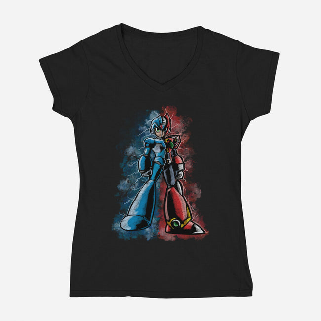 My Brother Robot-Womens-V-Neck-Tee-nickzzarto