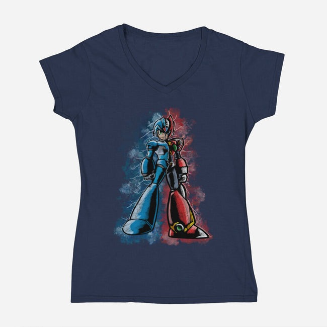 My Brother Robot-Womens-V-Neck-Tee-nickzzarto