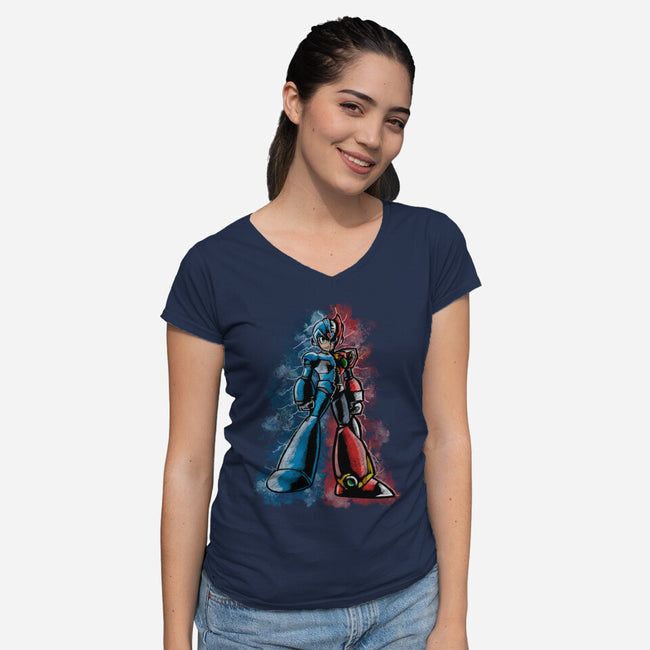 My Brother Robot-Womens-V-Neck-Tee-nickzzarto