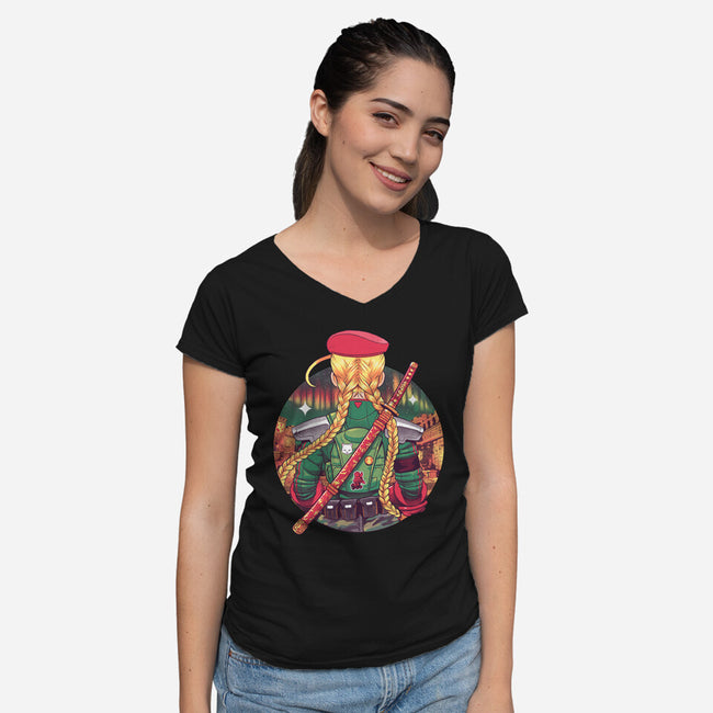 Autumn Fighter-Womens-V-Neck-Tee-Bruno Mota