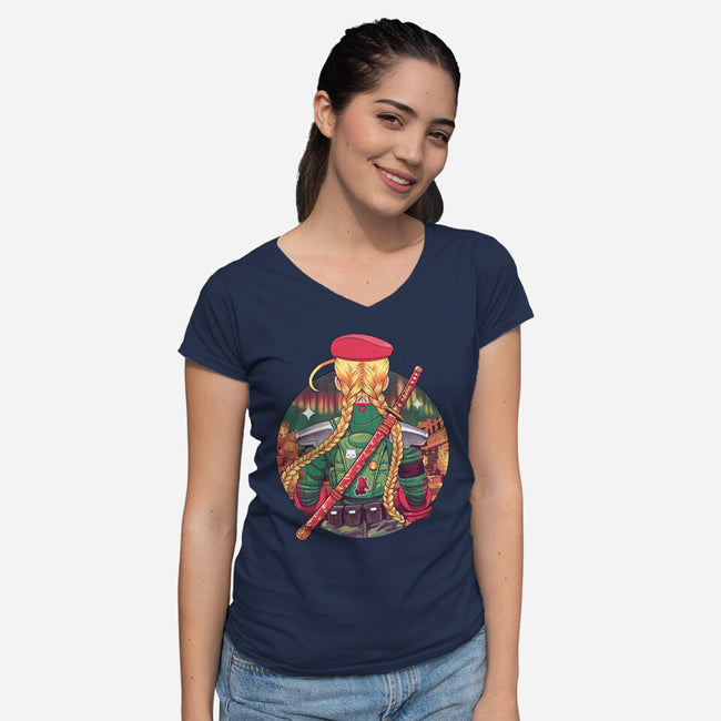 Autumn Fighter-Womens-V-Neck-Tee-Bruno Mota