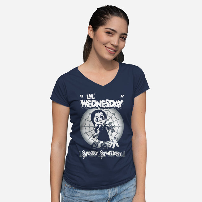 Lil' Wednesday-Womens-V-Neck-Tee-Nemons