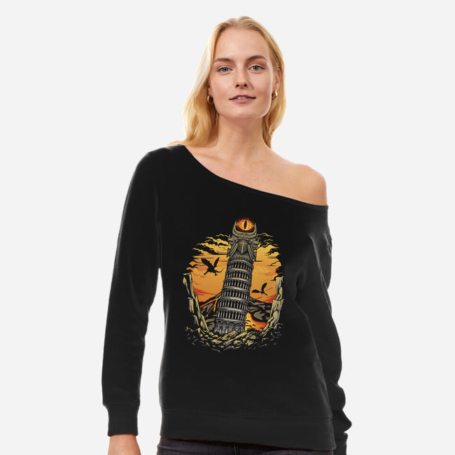 Leaning Dark Tower-Womens-Off Shoulder-Sweatshirt-Olipop