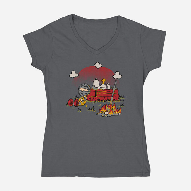 Snoopy Dark Souls-Womens-V-Neck-Tee-Studio Mootant