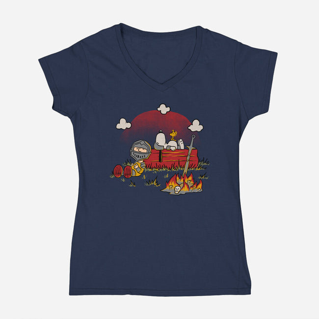 Snoopy Dark Souls-Womens-V-Neck-Tee-Studio Mootant