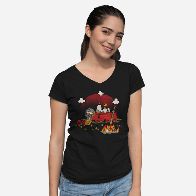 Snoopy Dark Souls-Womens-V-Neck-Tee-Studio Mootant