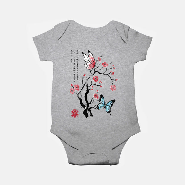 Two Butterflies Sumi-e-Baby-Basic-Onesie-DrMonekers