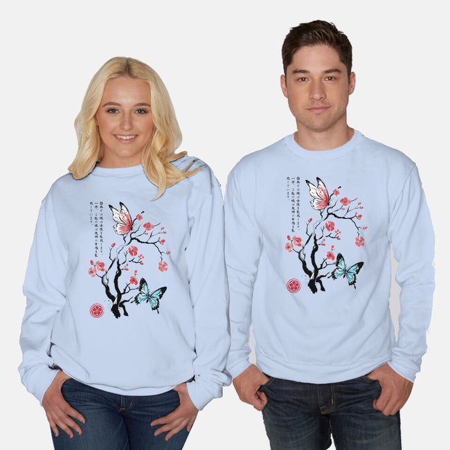 Two Butterflies Sumi-e-Unisex-Crew Neck-Sweatshirt-DrMonekers