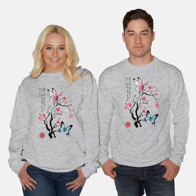 Two Butterflies Sumi-e-Unisex-Crew Neck-Sweatshirt-DrMonekers