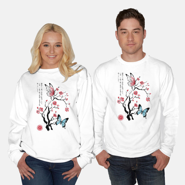 Two Butterflies Sumi-e-Unisex-Crew Neck-Sweatshirt-DrMonekers