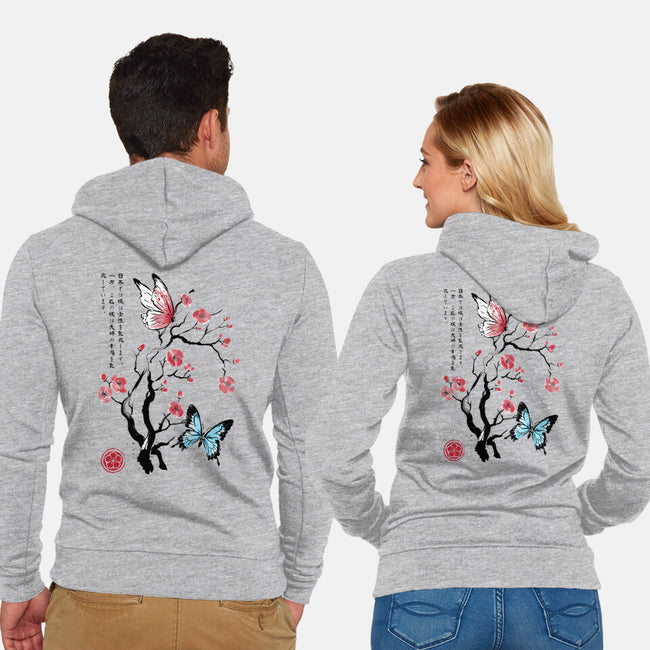 Two Butterflies Sumi-e-Unisex-Zip-Up-Sweatshirt-DrMonekers