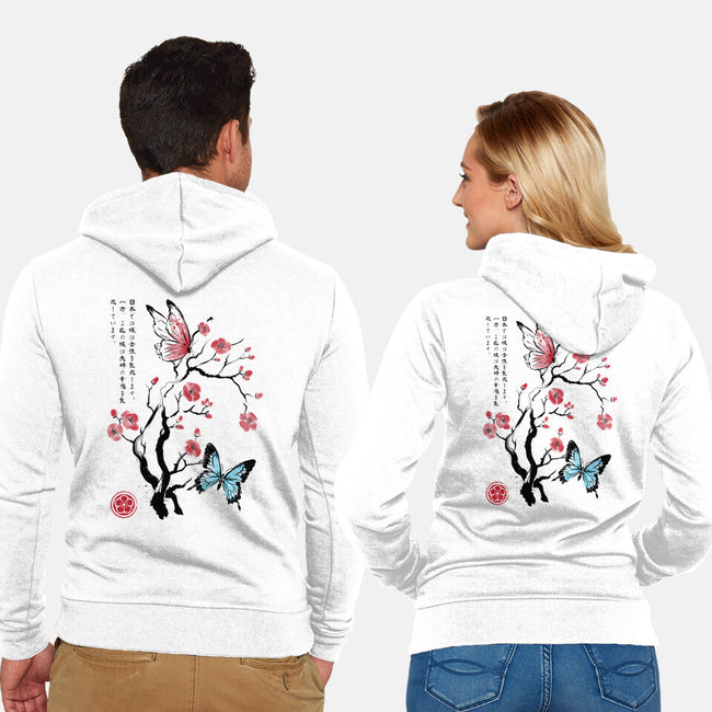 Two Butterflies Sumi-e-Unisex-Zip-Up-Sweatshirt-DrMonekers