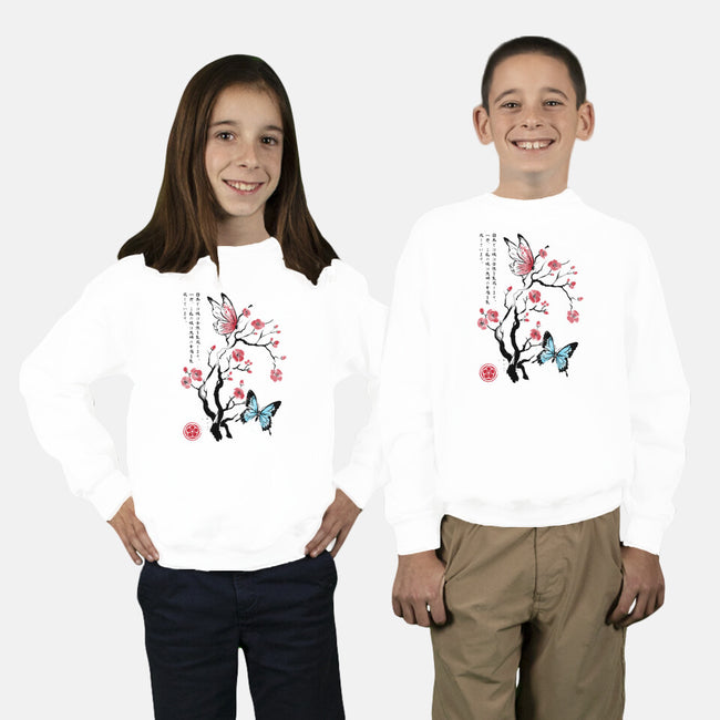 Two Butterflies Sumi-e-Youth-Crew Neck-Sweatshirt-DrMonekers