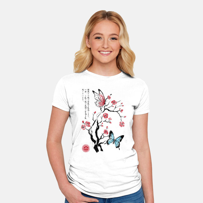 Two Butterflies Sumi-e-Womens-Fitted-Tee-DrMonekers