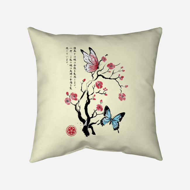Two Butterflies Sumi-e-None-Removable Cover-Throw Pillow-DrMonekers