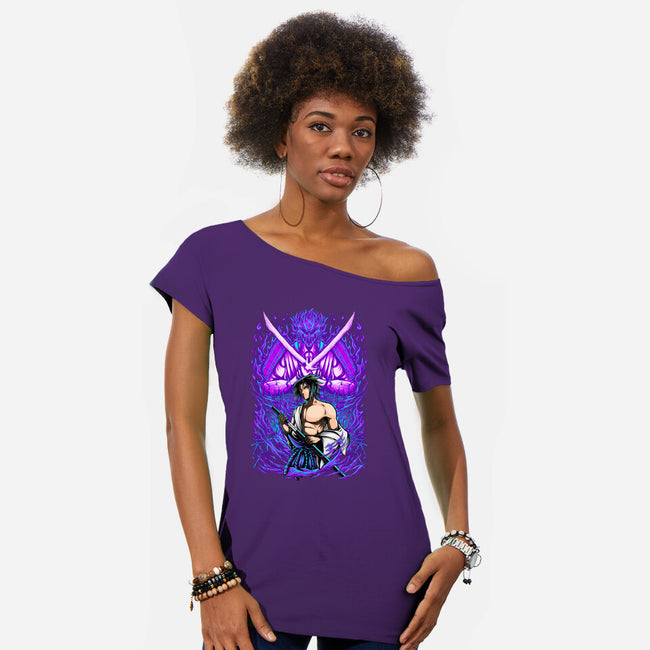 Purple Susanoo-Womens-Off Shoulder-Tee-alanside