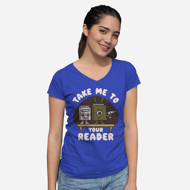 Take Me To Your Reader-Womens-V-Neck-Tee-Weird & Punderful