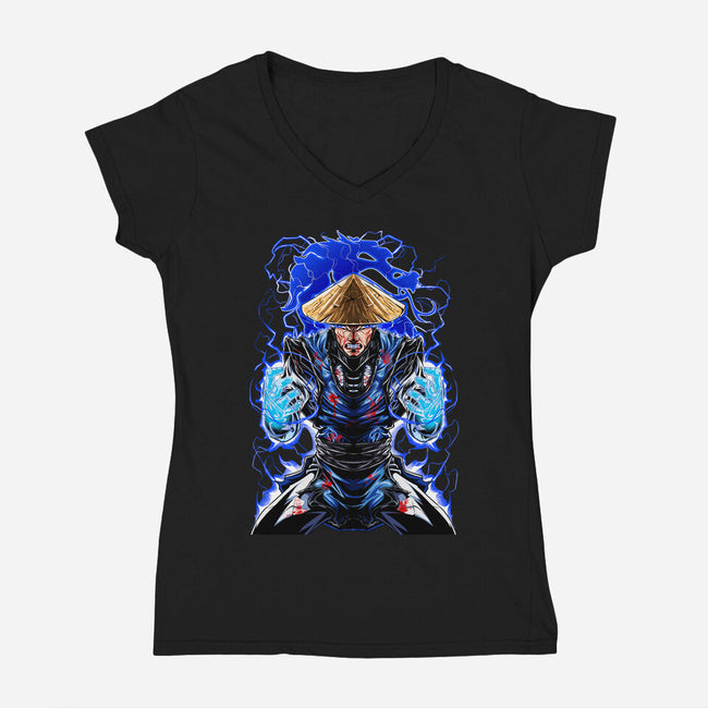 Mortal Fighter 2-Womens-V-Neck-Tee-Conjura Geek